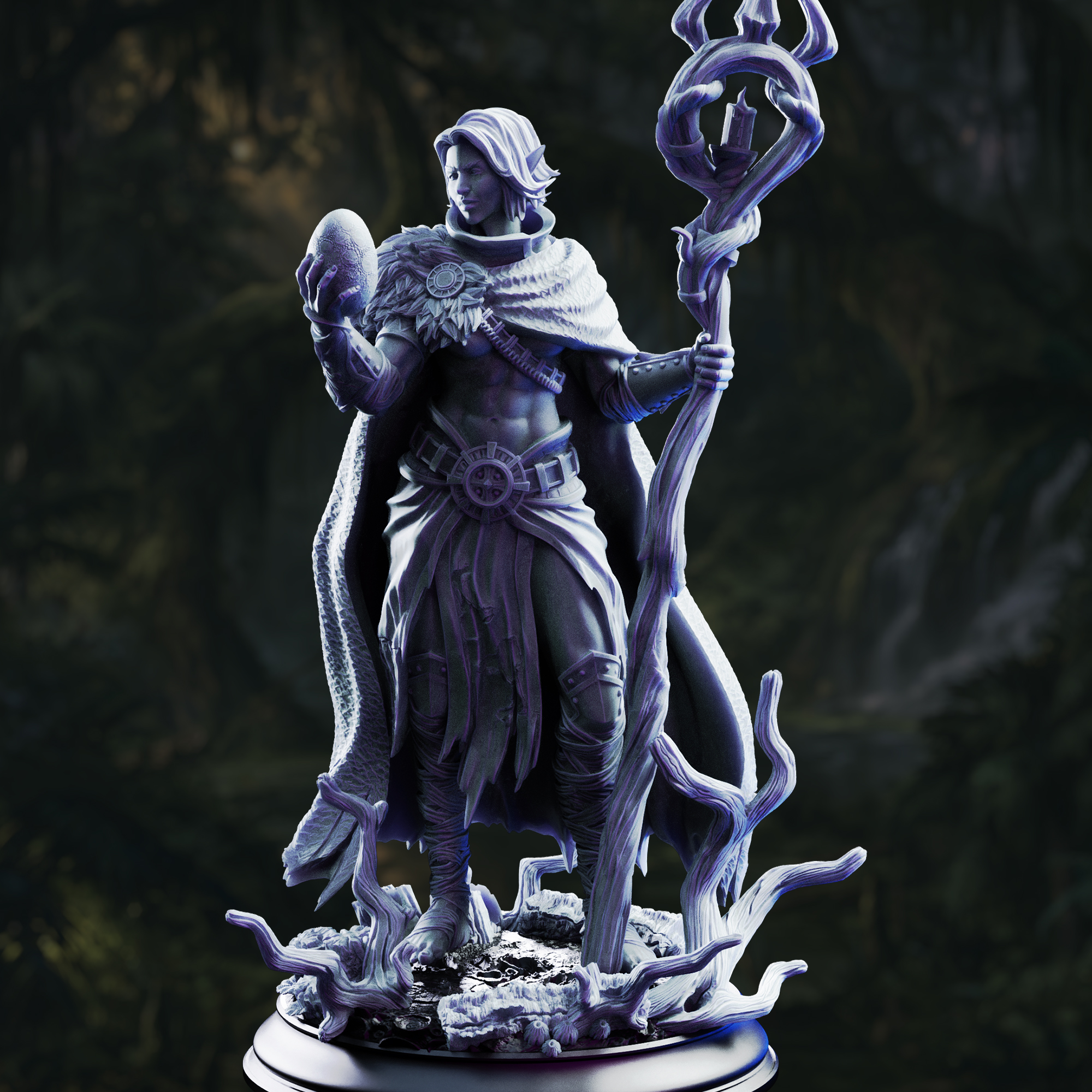 Unpainted resin miniature of Saratha the Watchful, priestess of the swamp — view 2 of 4