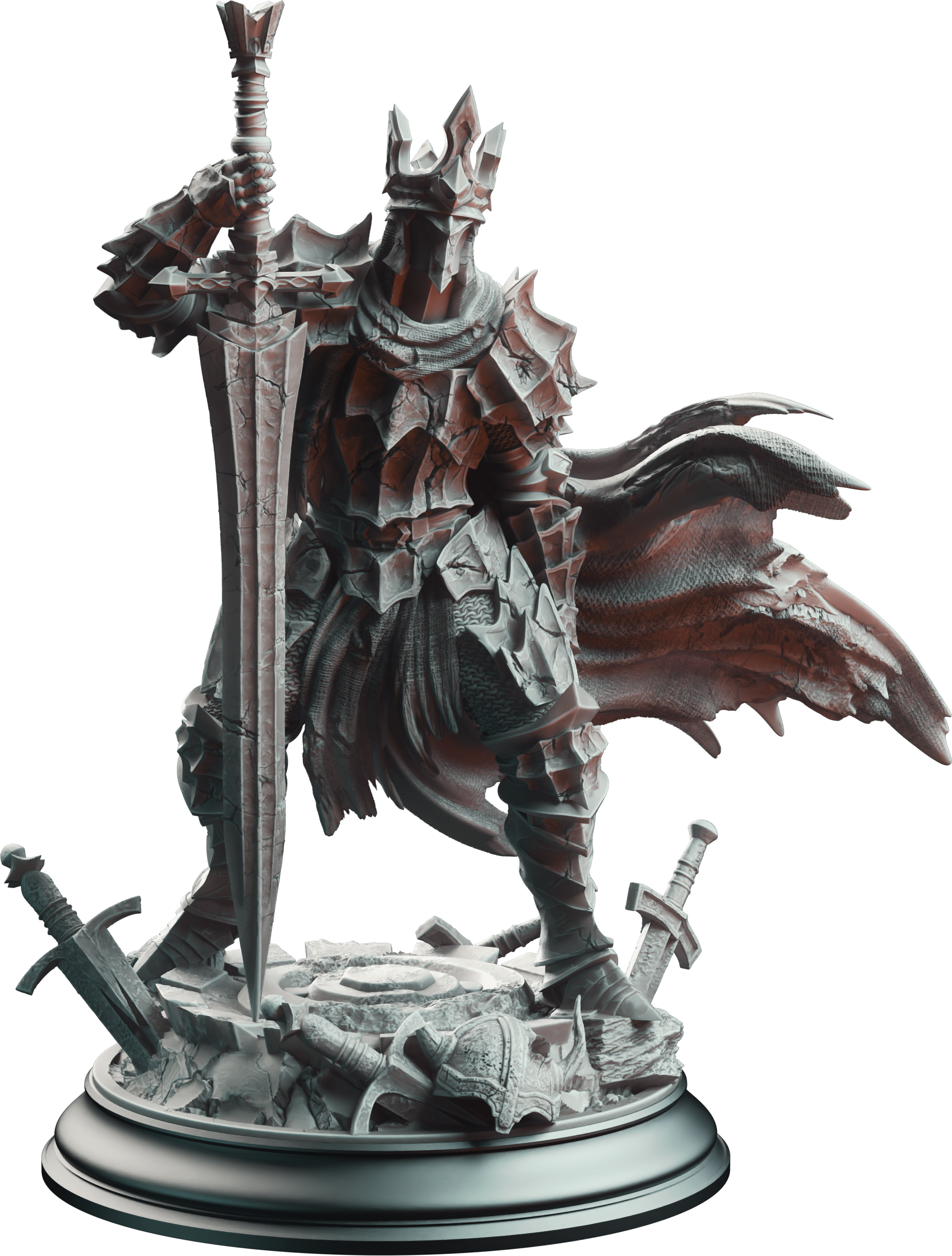 Unpainted resin miniature of Ser Elias the Forgotten, a human fighter/paladin/warlock, on a round base — view 4 of 4