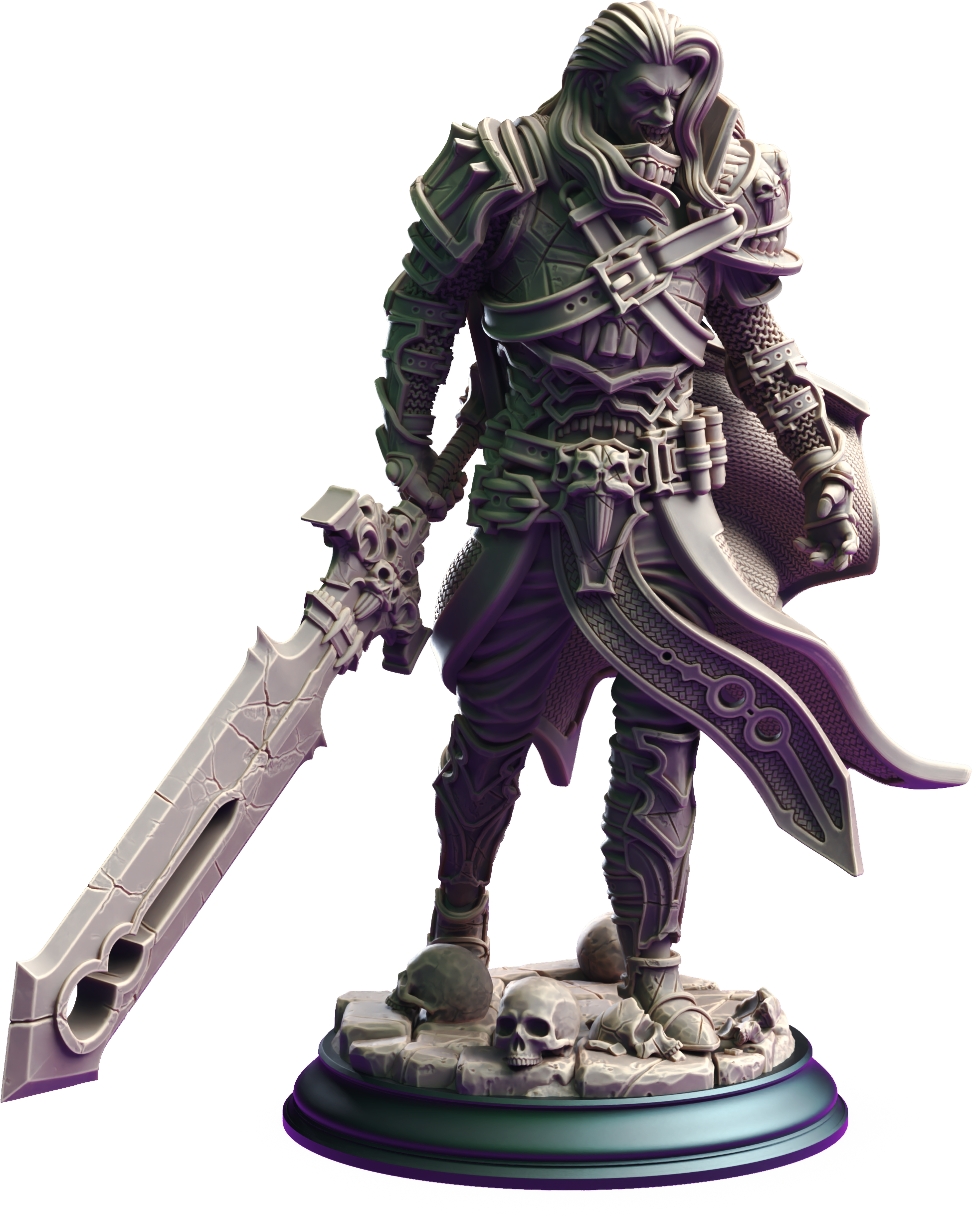 Unpainted resin miniature of Ser Gaston, an elf/vampire fighter/hex hunter, on a round base — view 4 of 4