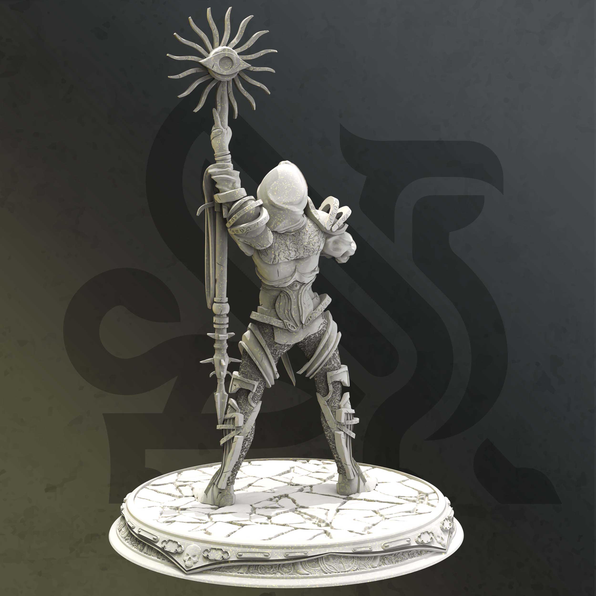 Unpainted resin miniature of Seroca, an elf/human sorcerer/wizard, on a round base — view 3 of 4