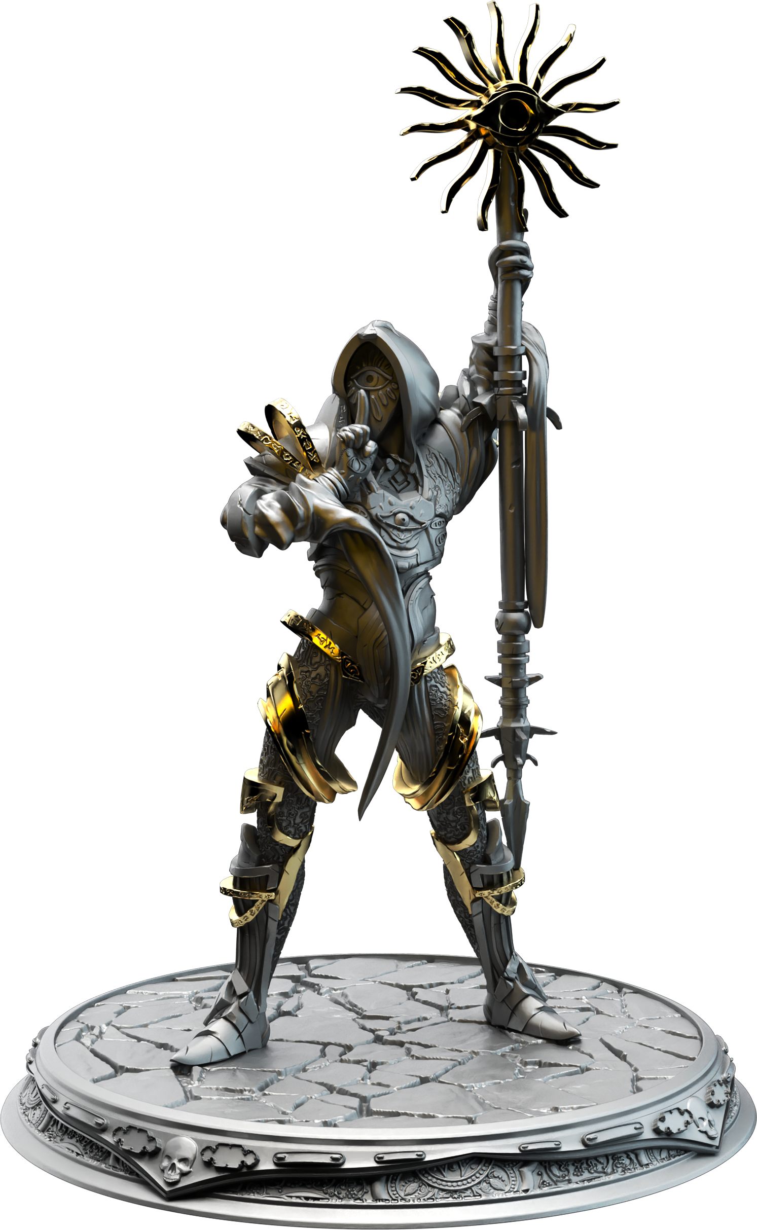 Unpainted resin miniature of Seroca, an elf/human sorcerer/wizard, on a round base — view 4 of 4