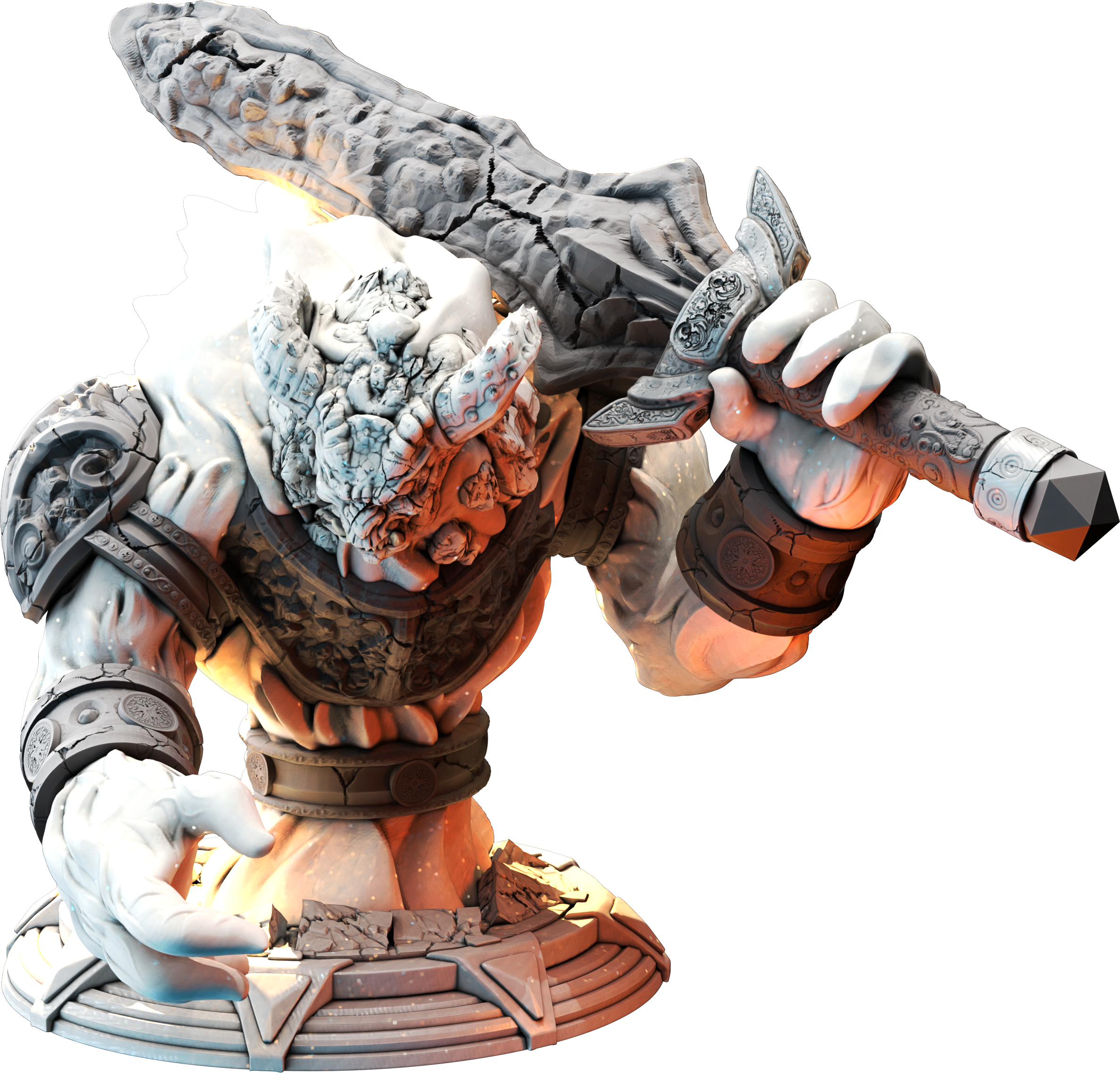 Unpainted resin miniature of Sorngaar, an elemental, on a round base — view 4 of 4