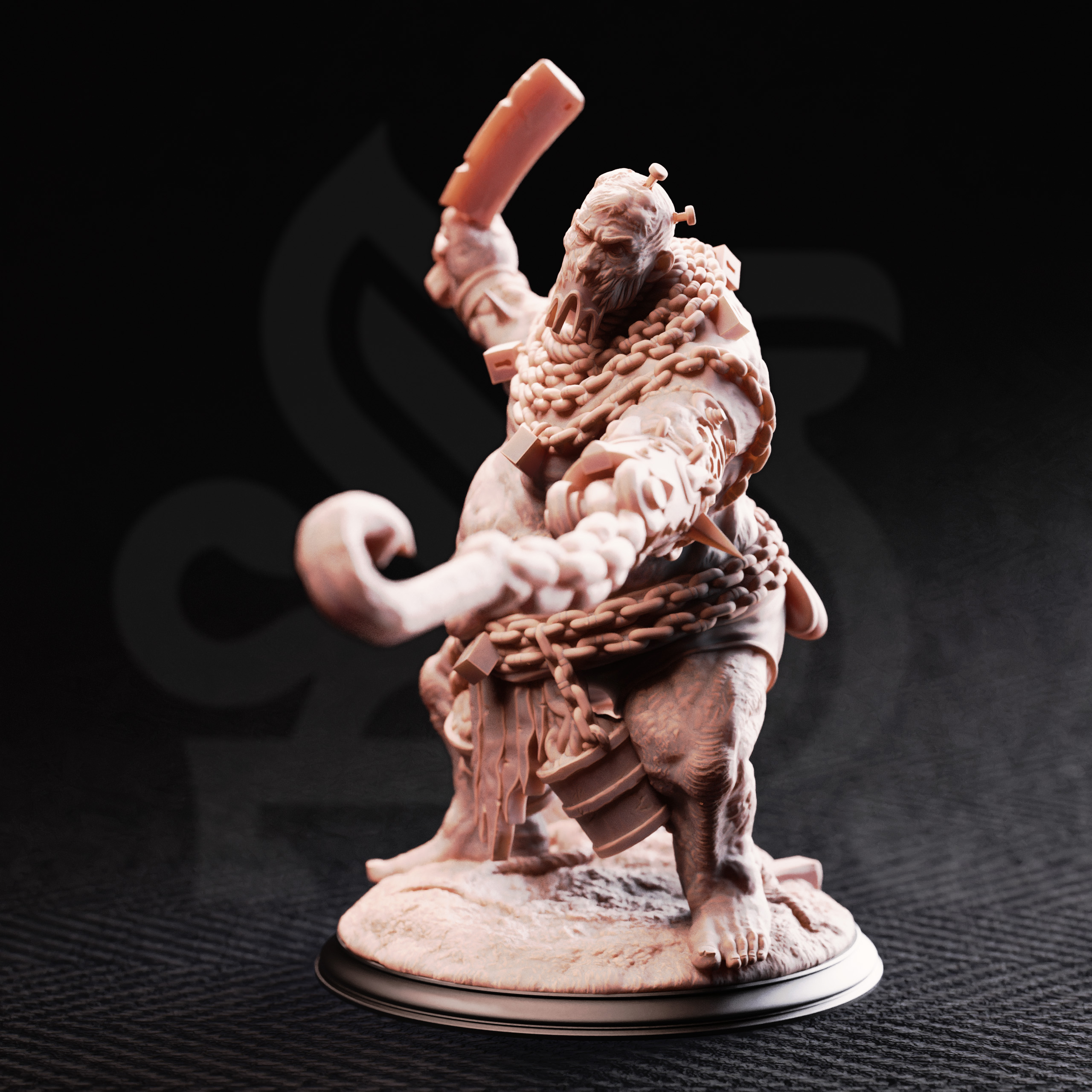 Unpainted resin miniature of Sown One, flesh golem