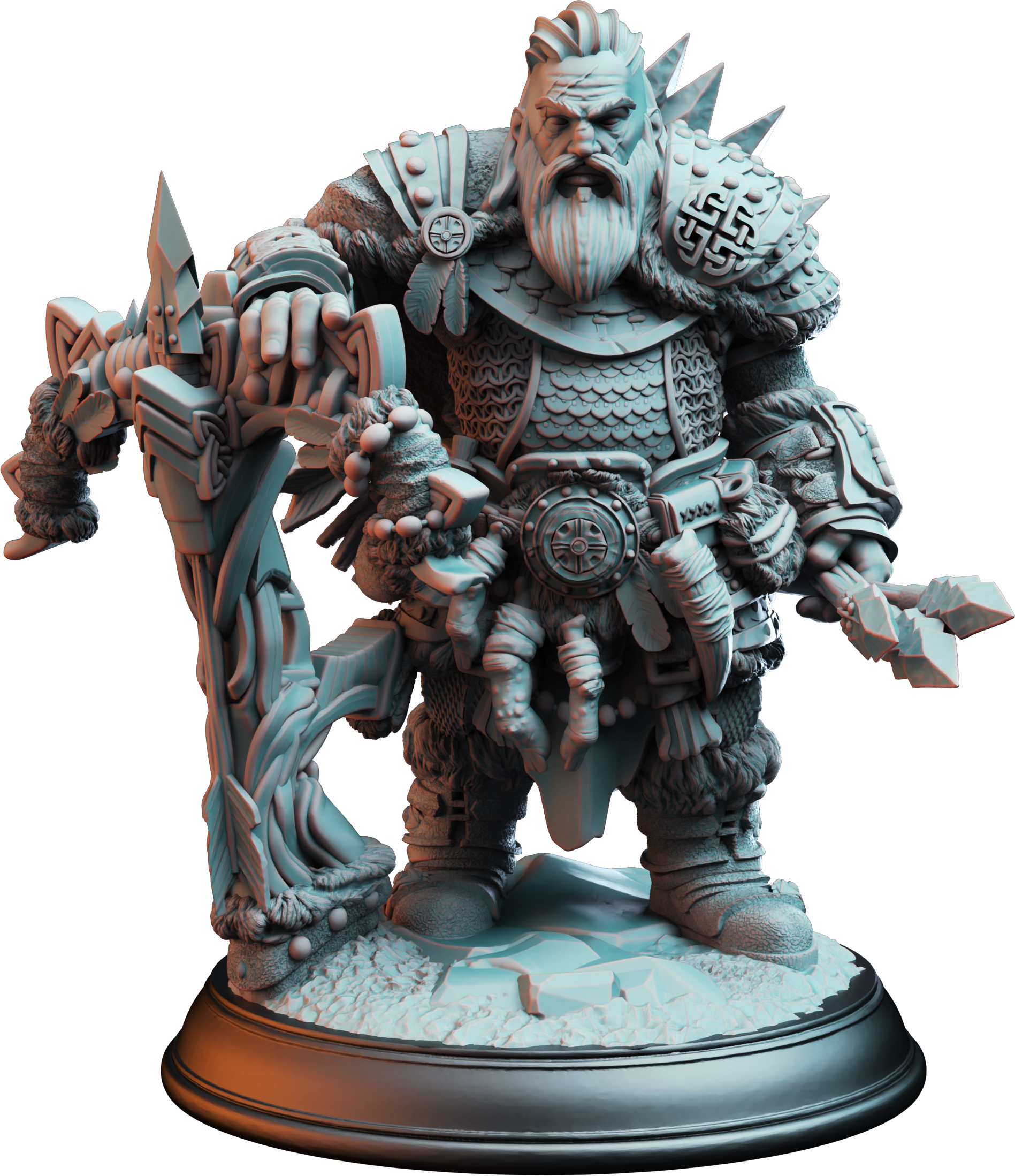 Unpainted resin miniature of Telnam Gnik, a dwarf ranger, on a round base — view 4 of 4