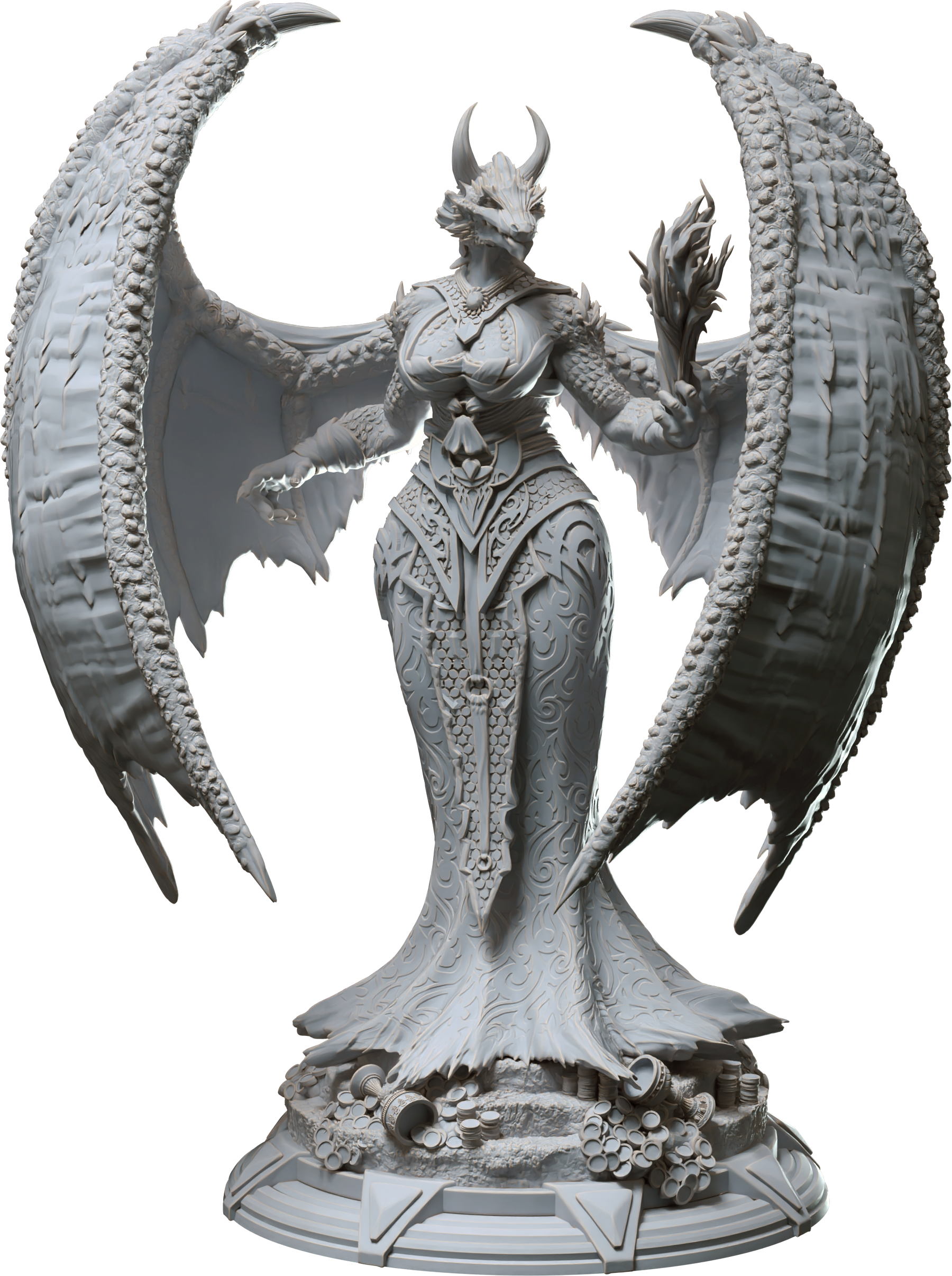 Unpainted resin miniature of Tharvaya, a beastfolk/dragonfolk sorcerer/warlock, on a round base — view 4 of 4
