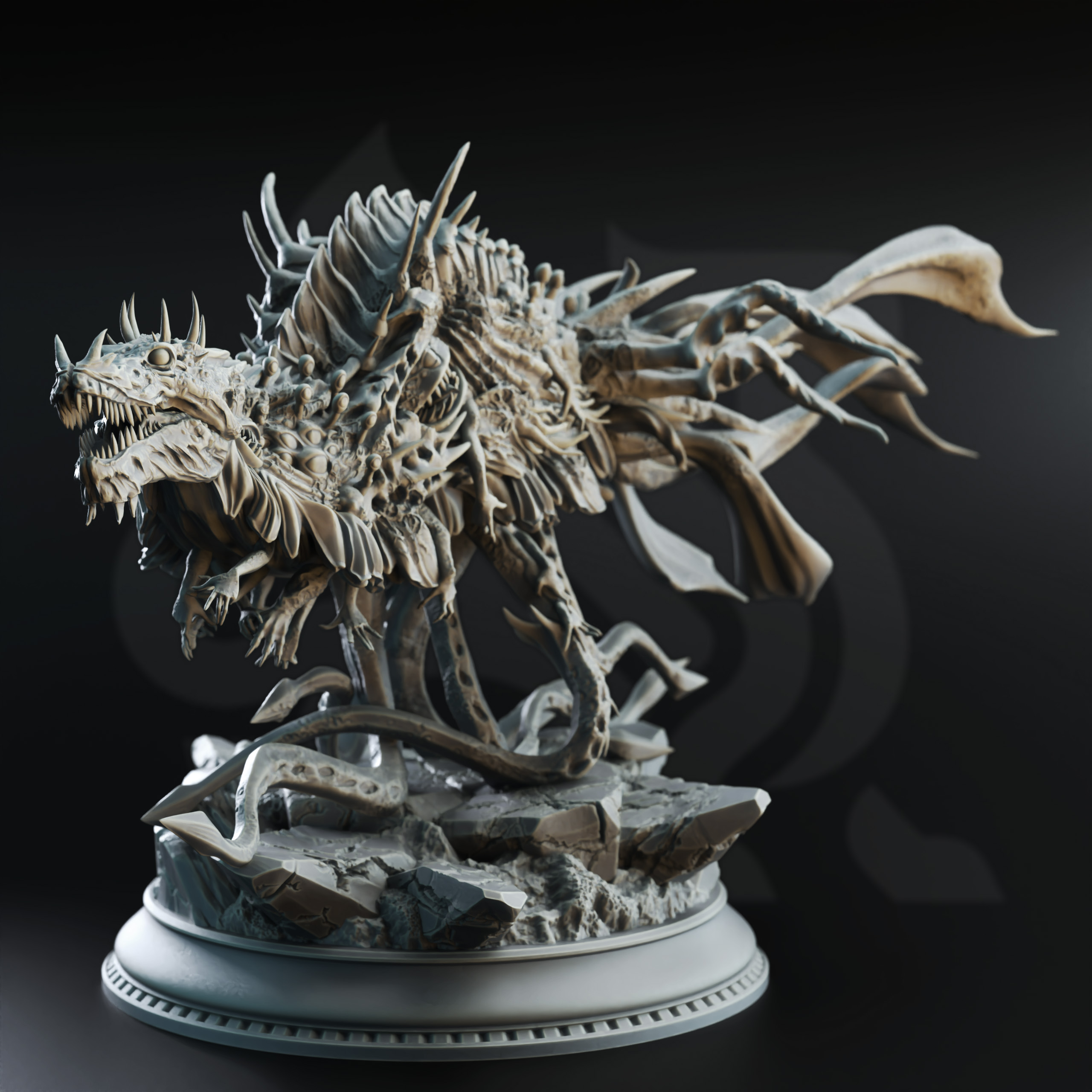 Unpainted resin miniature of The Ark of the Enlightened, an aberration, on a round base — view 2 of 4