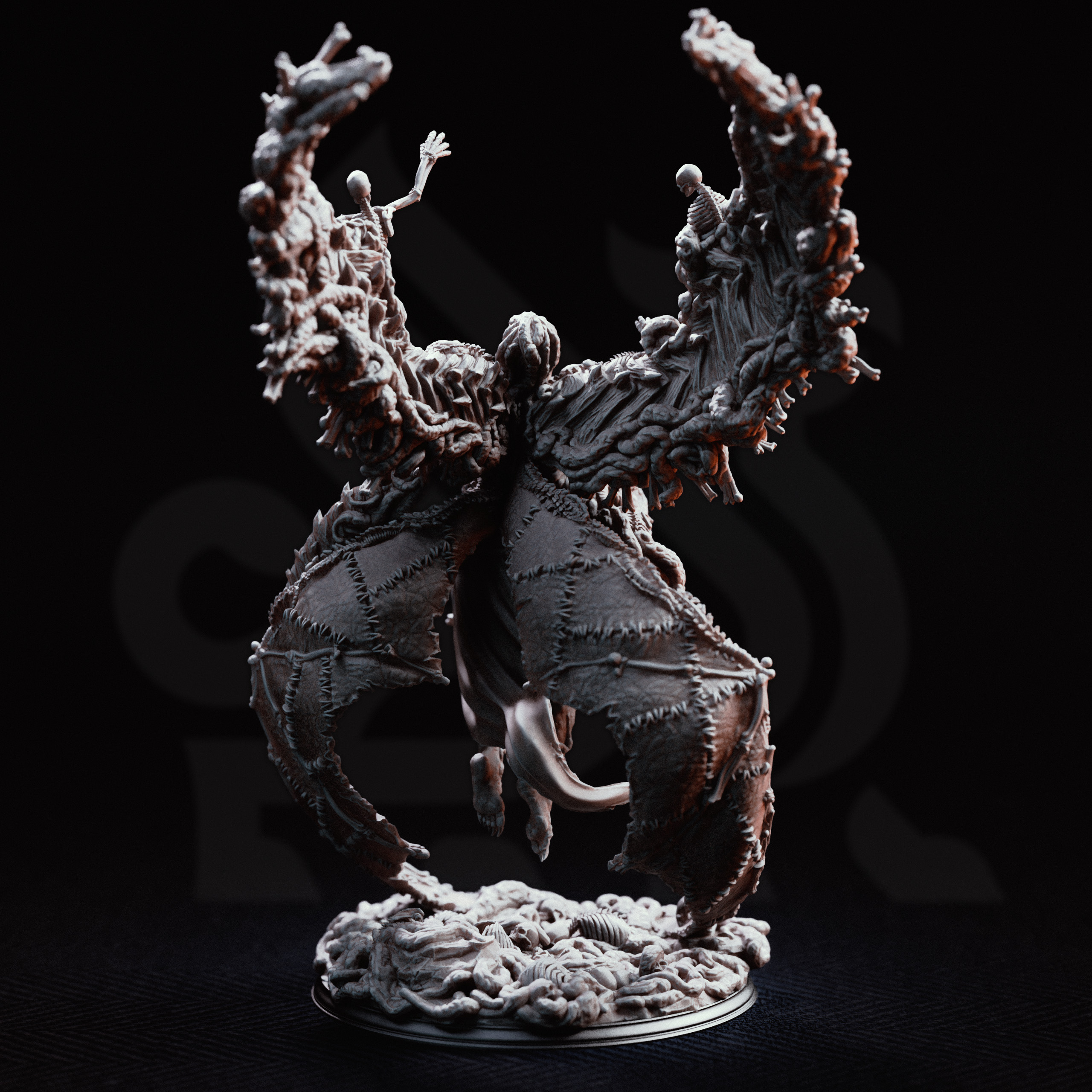 Unpainted resin miniature of The Blight’s Chosen, an aberration, on a round base — view 2 of 4