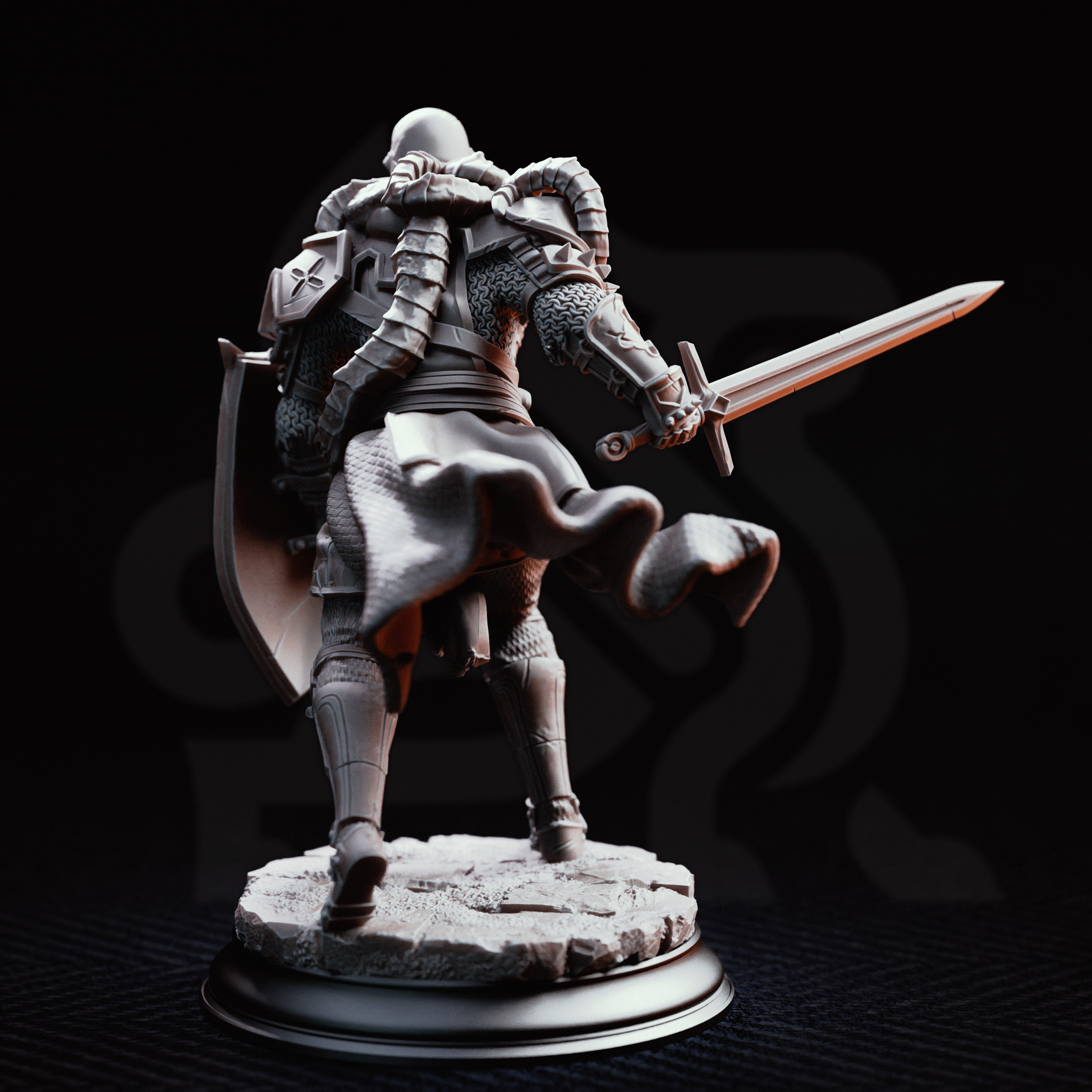 Unpainted resin miniature of The Blight’s Warriors, an aberration, on a round base — view 4 of 4