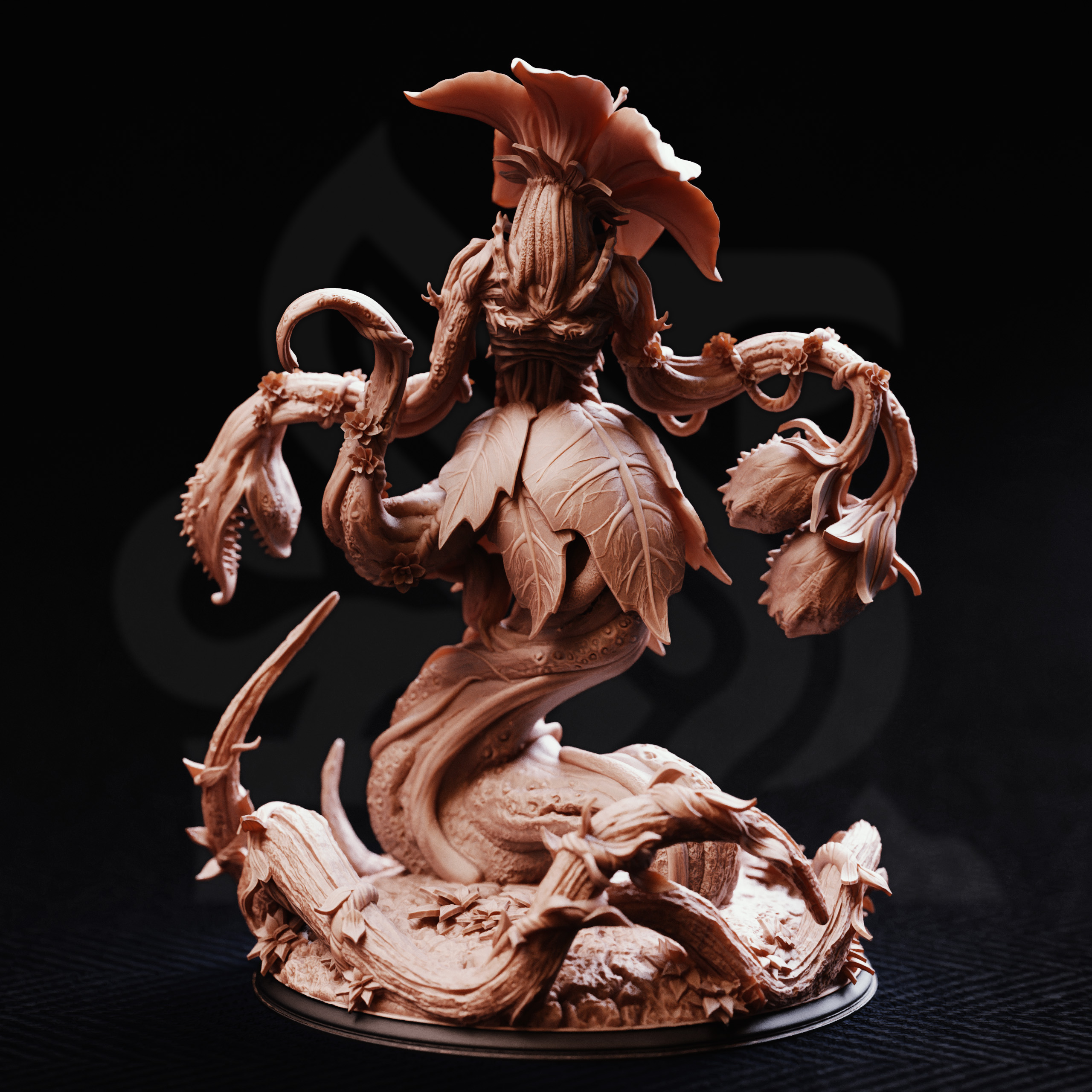 Unpainted resin miniature of The Thornmother, a fey, on a round base — view 3 of 4