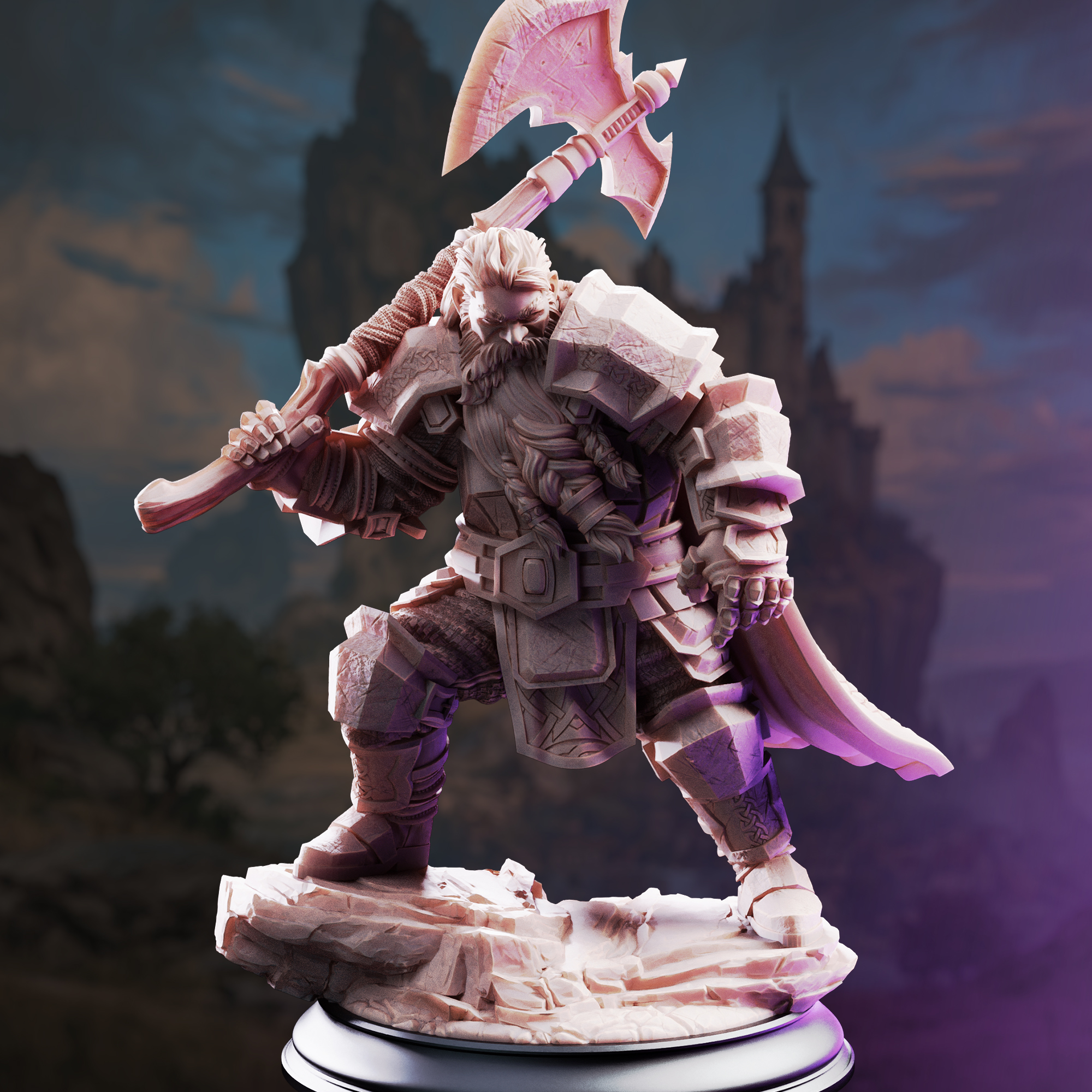 Unpainted resin miniature of Took, dwarven axeman — view 2 of 4