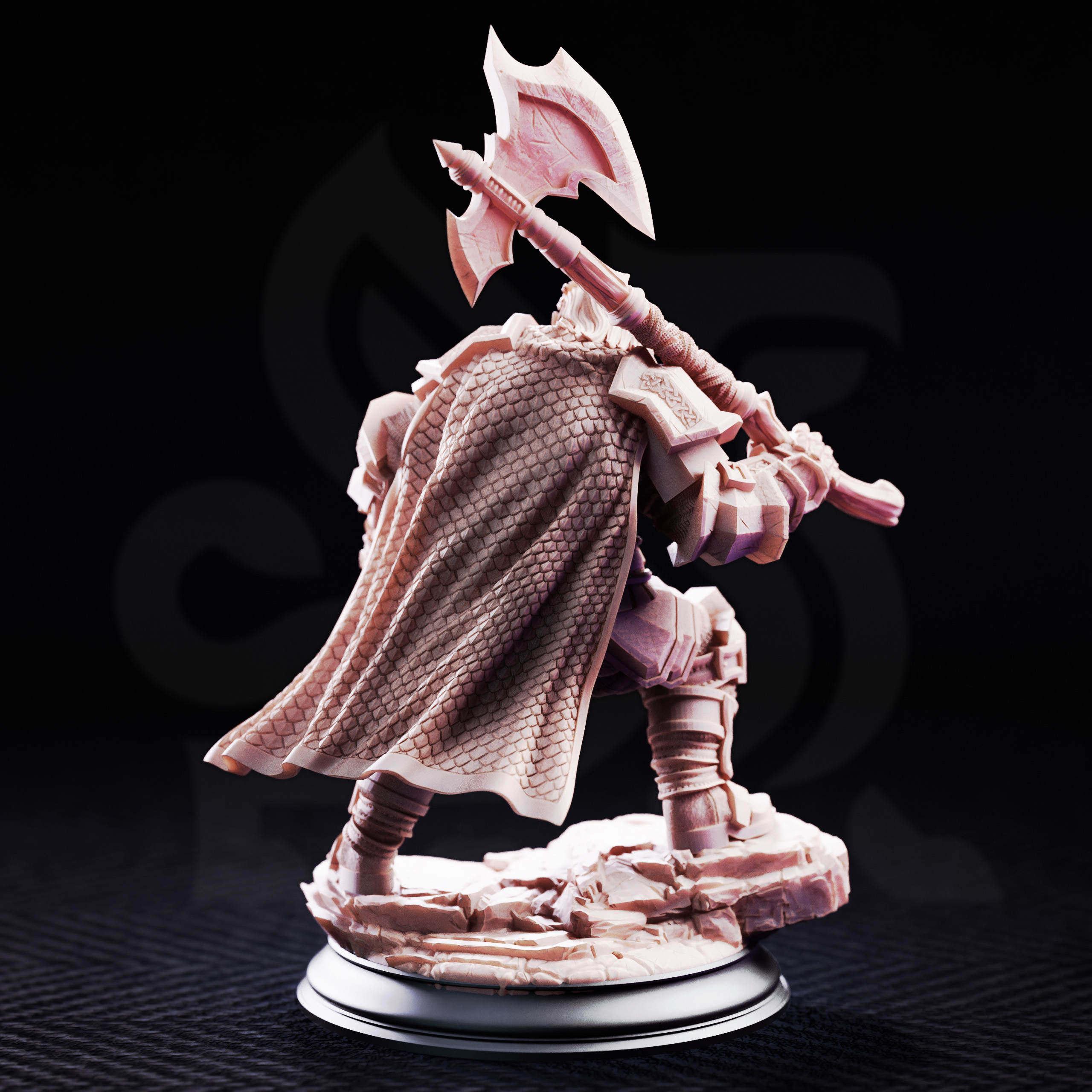 Unpainted resin miniature of Took, dwarven axeman — view 3 of 4