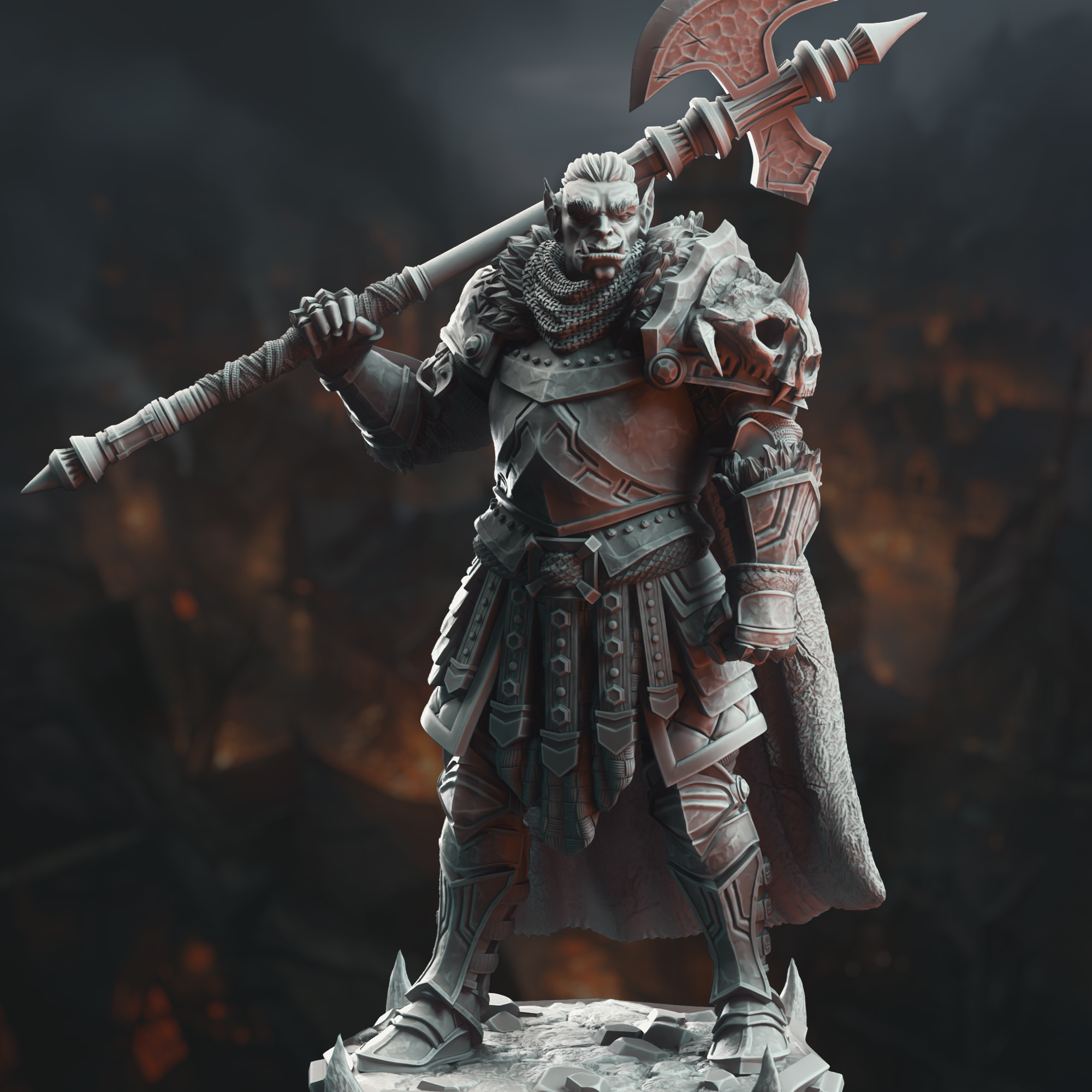 Unpainted resin miniature of Trenon the Chainbreaker - Orc Hero