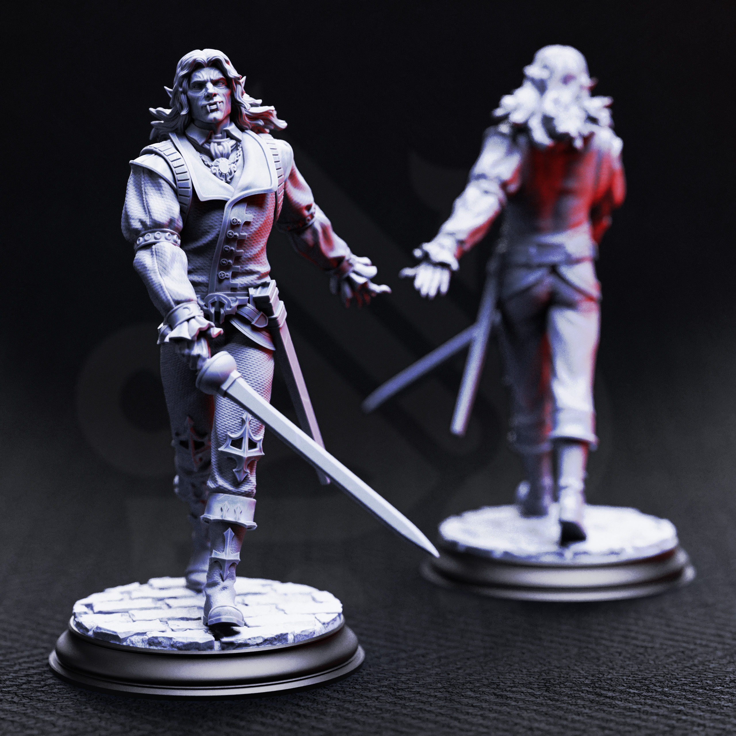 Unpainted resin miniature of Vampire Socialites, guests of the masquerade