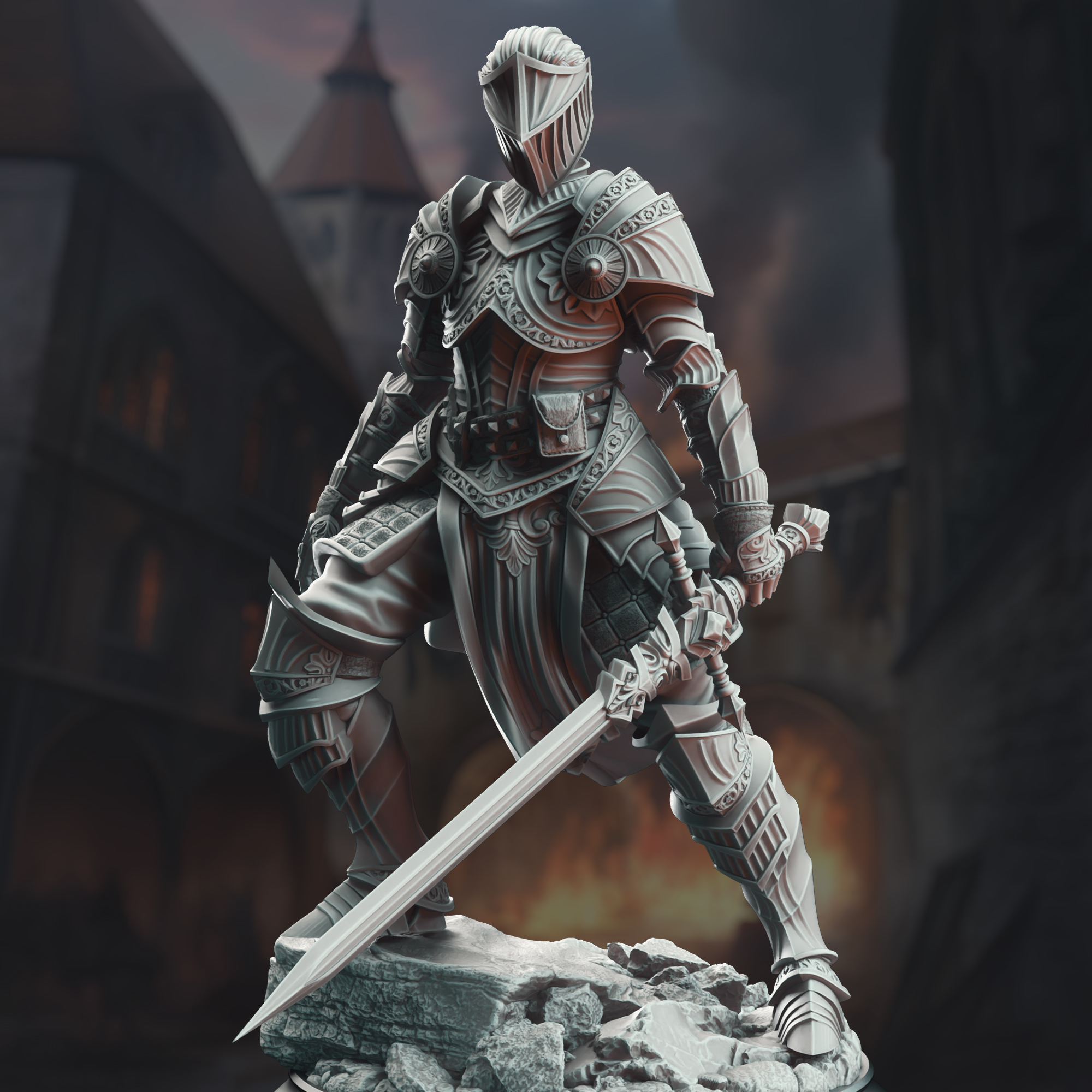 Unpainted resin miniature of Vera Lanius the Absolved - Knight Commander