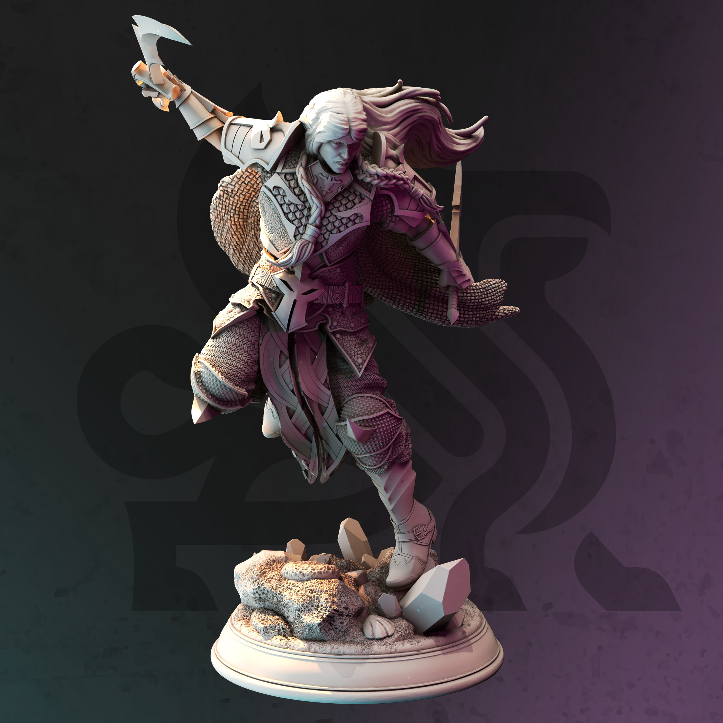 Unpainted resin miniature of Xandir Nvata, a drow/elf fighter/ranger, on a round base