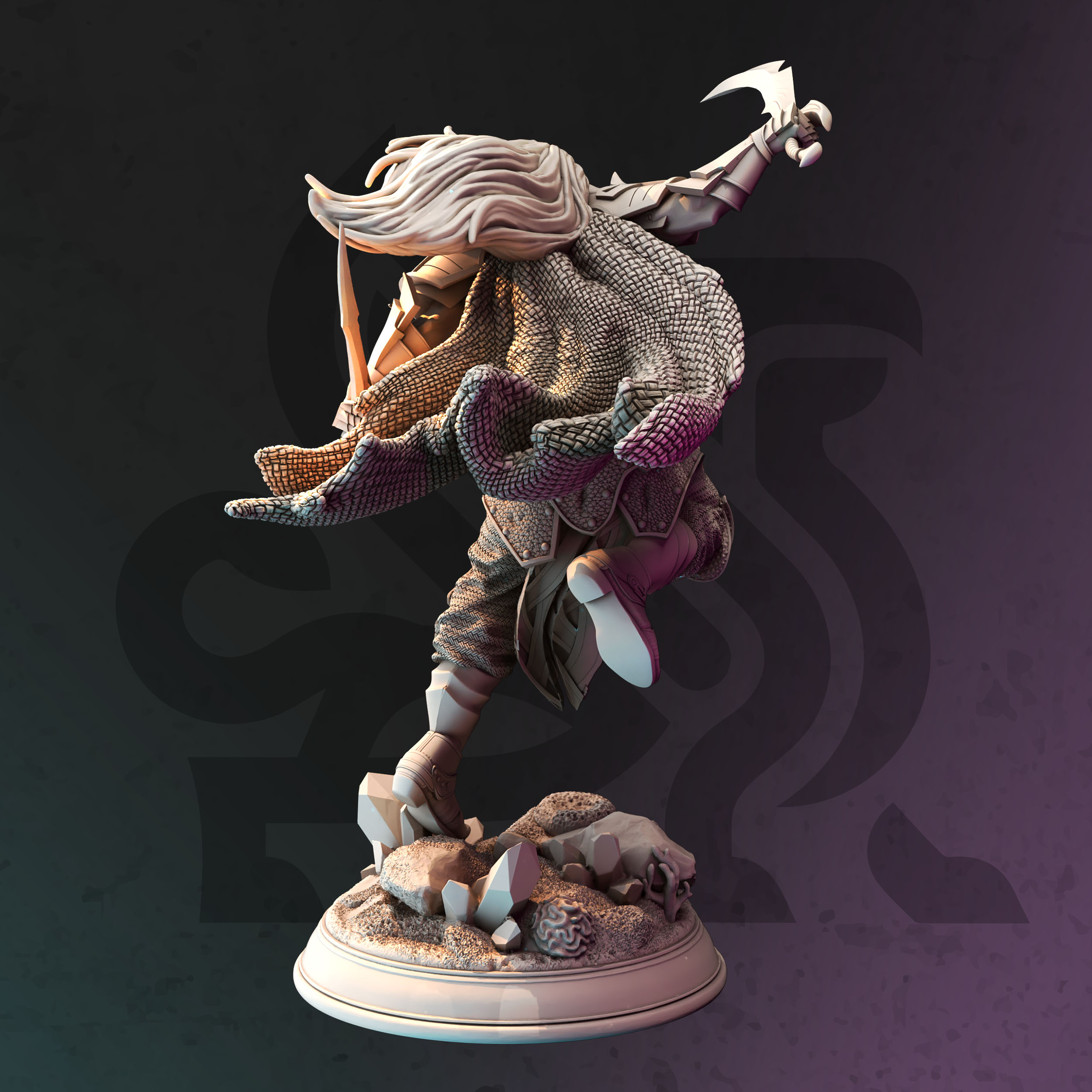 Unpainted resin miniature of Xandir Nvata, a drow/elf fighter/ranger, on a round base — view 2 of 2